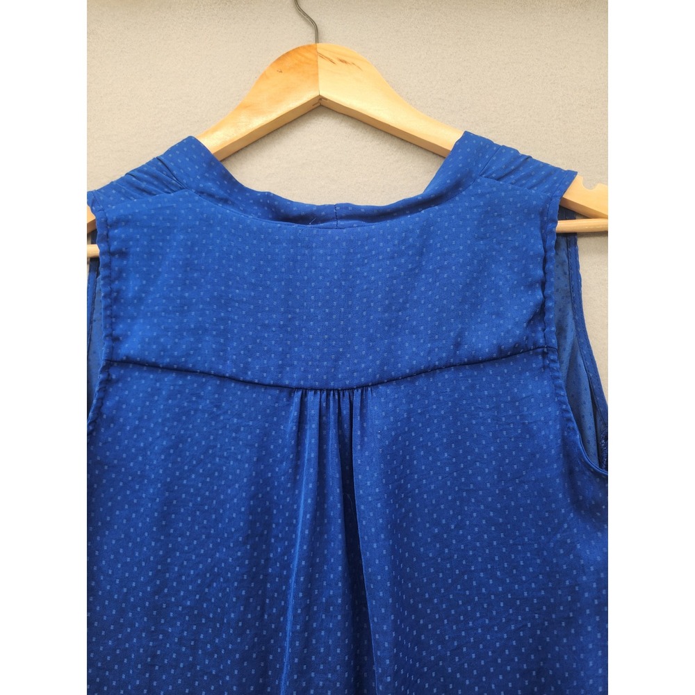 Forever 21 Royal Blue Dotted Sleeveless Blouse V-Neck Wrap Front High Low Top S - Picture 7 of 10